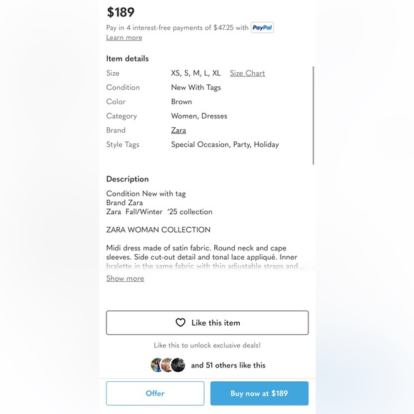 Zara NWT ZW Collection Brown Satin & Lace Cut Out Asymmetric Midi Dress (Large) - Picture 10 of 10